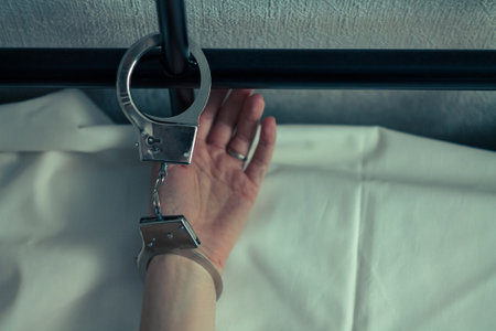 In the photo, a woman's hand is handcuffed, like the embodiment of unfreedom and suppression, where every metal link screams about injustice and the struggle for the right to be oneself.の写真素材