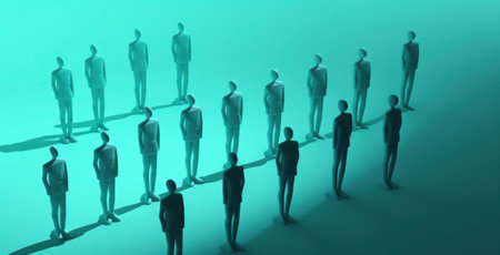 A group of people expressing individuality in style and emotion, standing out from the crowd, symbolizing diversity and uniqueness.の素材