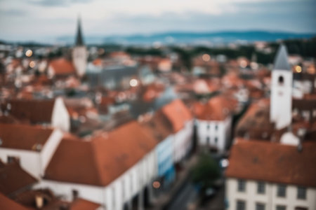 The blurred view of the ancient city creates a mysterious atmosphere, ideal for illustrations that convey nostalgia and mystery.の素材