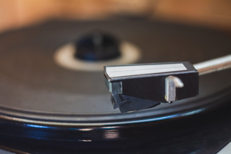Vintage music player with vinyl and radio creates a retro atmosphere, immersing you in the world of...