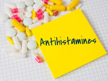 "Antihistamines" text of the name of pharmacological drugsの写真素材