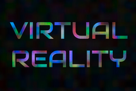 "VIRTUAL REALITY" text from a pixel background on a technical topicの写真素材