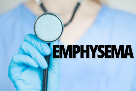 "EMPHYSEMA" title text diagnoses respiratory system diseasesの写真素材