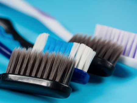 A toothbrush with soft bristles, ideal for gentle care of teeth and gums, ensuring oral health, close-up.の写真素材