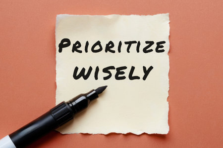 "Prioritize wisely" inscription text words on paperの素材