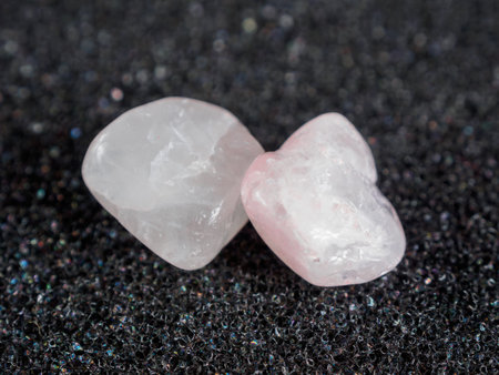 Rose quartz, a pink mineral. Translucent to opaque, often used in jewelry. Crystal, gemstone, natural specimen, close up.の写真素材