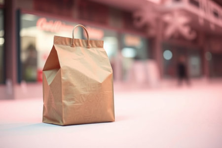 A brown paper bag, an eco-friendly packaging option commonly used for takeout and food delivery services.の素材