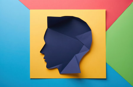 An image depicting a head silhouette crafted from paper, suggesting creativity, simplicity, or a handcrafted aesthetic.の素材