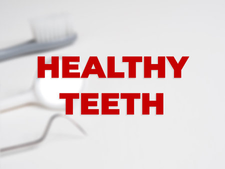 "healthy teeth" header on neutral dental backgroundの写真素材