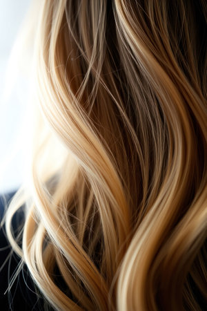 A back view photograph of beautiful, wavy, and shiny hair.の素材