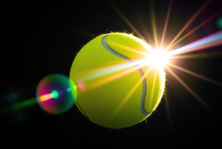 A standard yellow-green tennis ball, close up.の素材