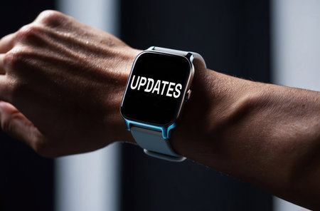 "Updates" text on the screen of a smart watchの素材