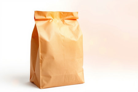 A brown paper bag, an eco-friendly packaging option commonly used for takeout and food delivery services.の素材