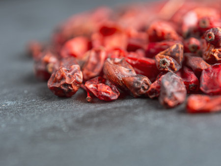 Harvested barberry berries close-up reflecting the beauty of nature and harvest.の写真素材