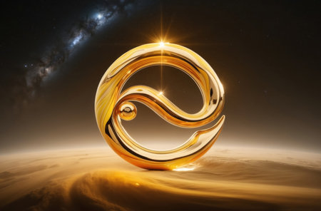 Aquarius sign in gold against stars. Symbolic of freedom, innovation and the astrological zodiac. Eye-catching design.の素材