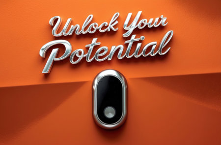 Empowering phrase: âUnlock Your Potential.â Metallic font, modern. Inspiration, limitless possibilities.の素材