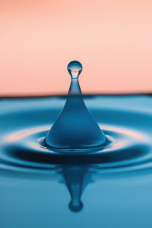 Large blue water droplet. Illustration of water, clear and pure. Clean fresh concept.の素材