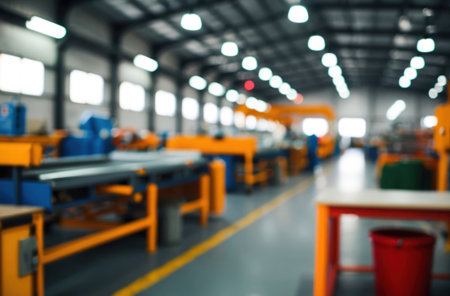 Factory workshop in bokeh. Defocused background. Industrial, abstract creative.の素材