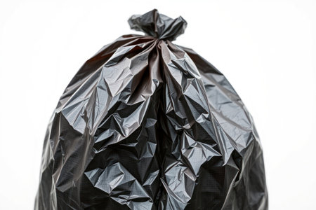 Garbage bag detail. Close-up shot. Pollution, waste disposal, environmental concerns visual.の素材