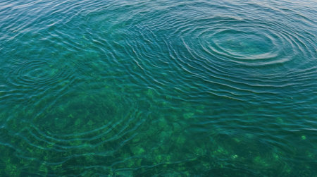 Green water surface. Ripples and splashes. Top view, clear transparent.の素材