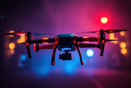 An image showcasing a drone delivery, representing modern technology, logistics, and aerial transport.の素材