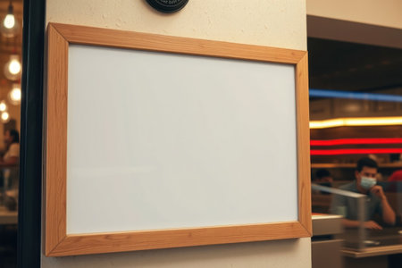 Blank cafe signboard. Close-up, empty sign, menu advertisement.の素材