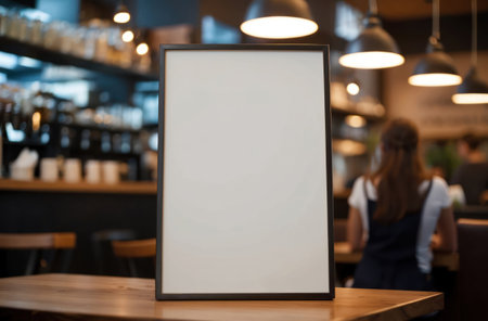 Blank cafe signboard. Close-up, empty sign, menu advertisement.の素材