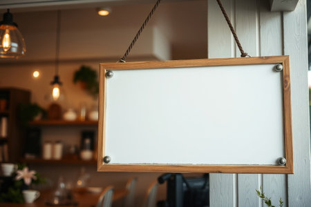 Blank cafe signboard. Close-up, empty sign, menu advertisement.の素材