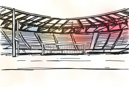 Sports sketch. Stadium hand-drawn, dreamy soft atmosphere.の素材
