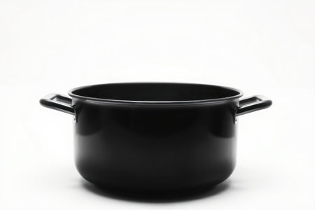 White background, steel pot. Kitchenware for cooking or display. Clean and versatile for product or design use.の素材