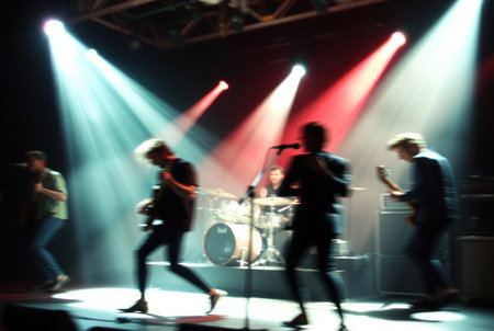 Abstract musical movement captured with gestural strokes, vibrant energy and hazy silhouettes.の素材