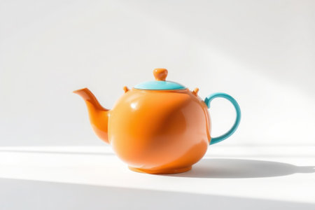 A brightly lit teapot, isolated against a neutral background, highlighting its form and details.の素材