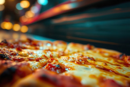 Hot pizza close-up. Freshly baked, melted cheese, delicious.の素材