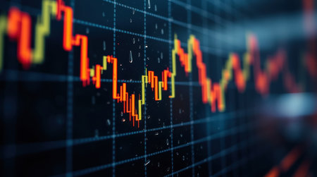 Animated digital chart showing rising trends over a midnight blue background for impactful reports.の素材
