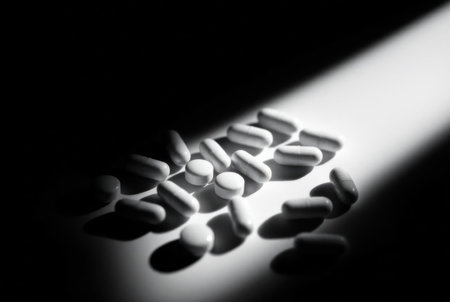 Pills close-up. Medicine capsules, tablets pharmacy, health.の素材