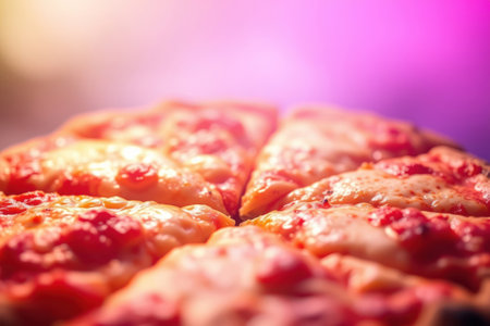 Hot pizza close-up. Freshly baked, melted cheese, delicious.の素材