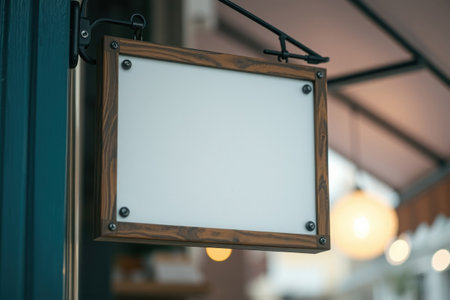 Blank cafe signboard. Close-up, empty sign, menu advertisement.の素材