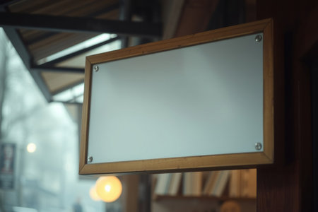 Blank cafe signboard. Close-up, empty sign, menu advertisement.の素材