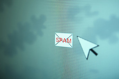 Pixel cursor and âSPAMâ icon. A clear warning about unwanted emails.の素材