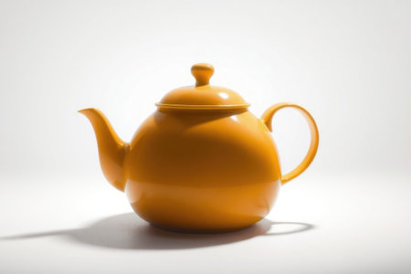 A brightly lit teapot, isolated against a neutral background, highlighting its form and details.の素材