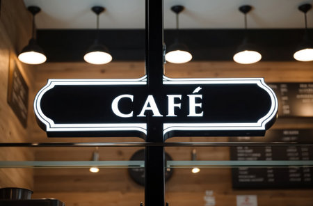 Blank cafe signboard. Close-up, empty sign, menu advertisement.の素材