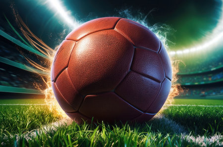 Detailed textured football set on a vibrant, energetic field with cinematic lighting and immersive atmosphere.の素材