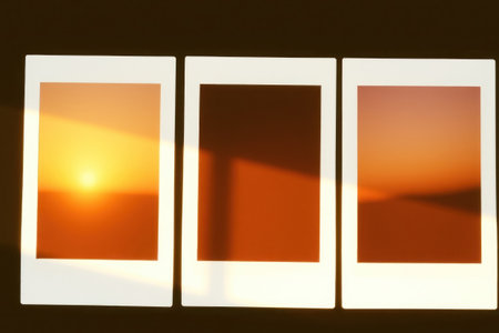 Close-up instant film shot. Light beams, volumetric lighting.の素材