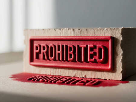 Bold "PROHIBITED" stamp signifies a clear restriction or denial. Powerful visual for alerts prohibitions.の素材