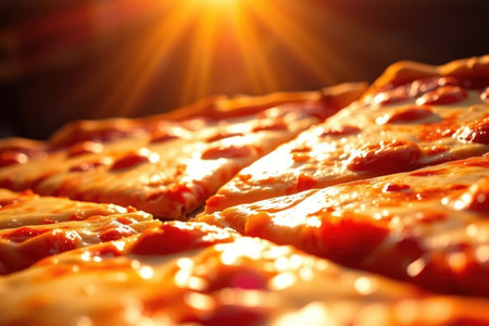 Hot pizza close-up. Freshly baked, melted cheese, delicious.の素材