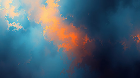 Abstract cloudscape featuring vibrant blue and orange color transitions.の素材