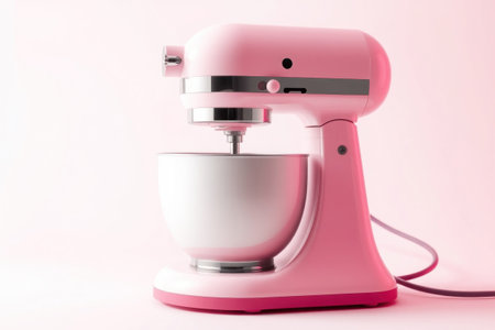 A vibrant pink Kitchen mixer sits elegantly on a clean surface.の素材