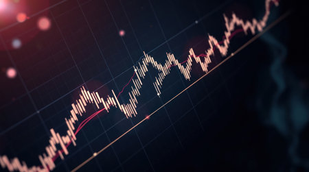 Complex stock market graph displaying fluctuating trends and data points.の素材