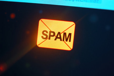 Pixel cursor and âSPAMâ icon. A clear warning about unwanted emails.の素材