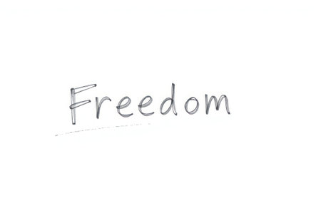 A handwritten word 'Freedom' presented on a plain white background.の素材
